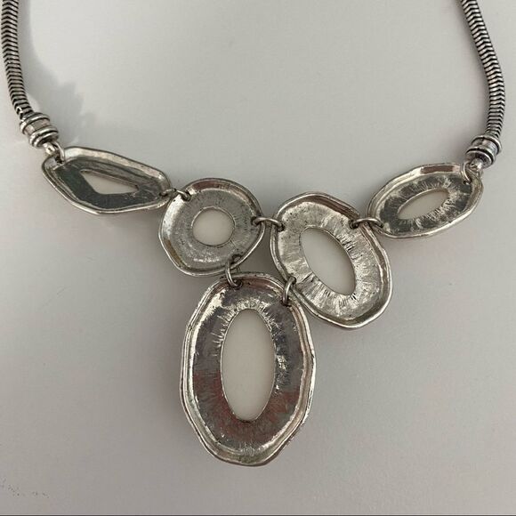 Silver tone faux pearl oval statement cord necklace - Picture 5 of 6